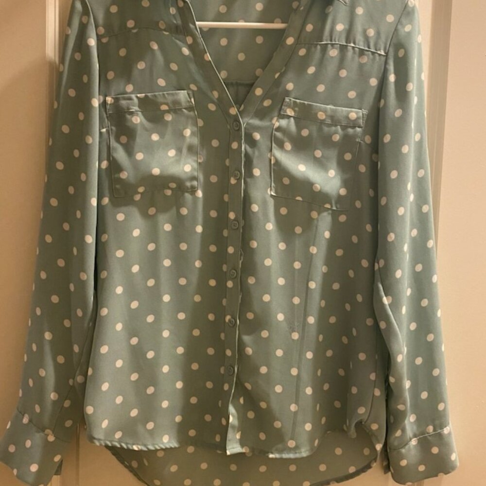 Express Mint Color - Polka Dot Blouse XS
